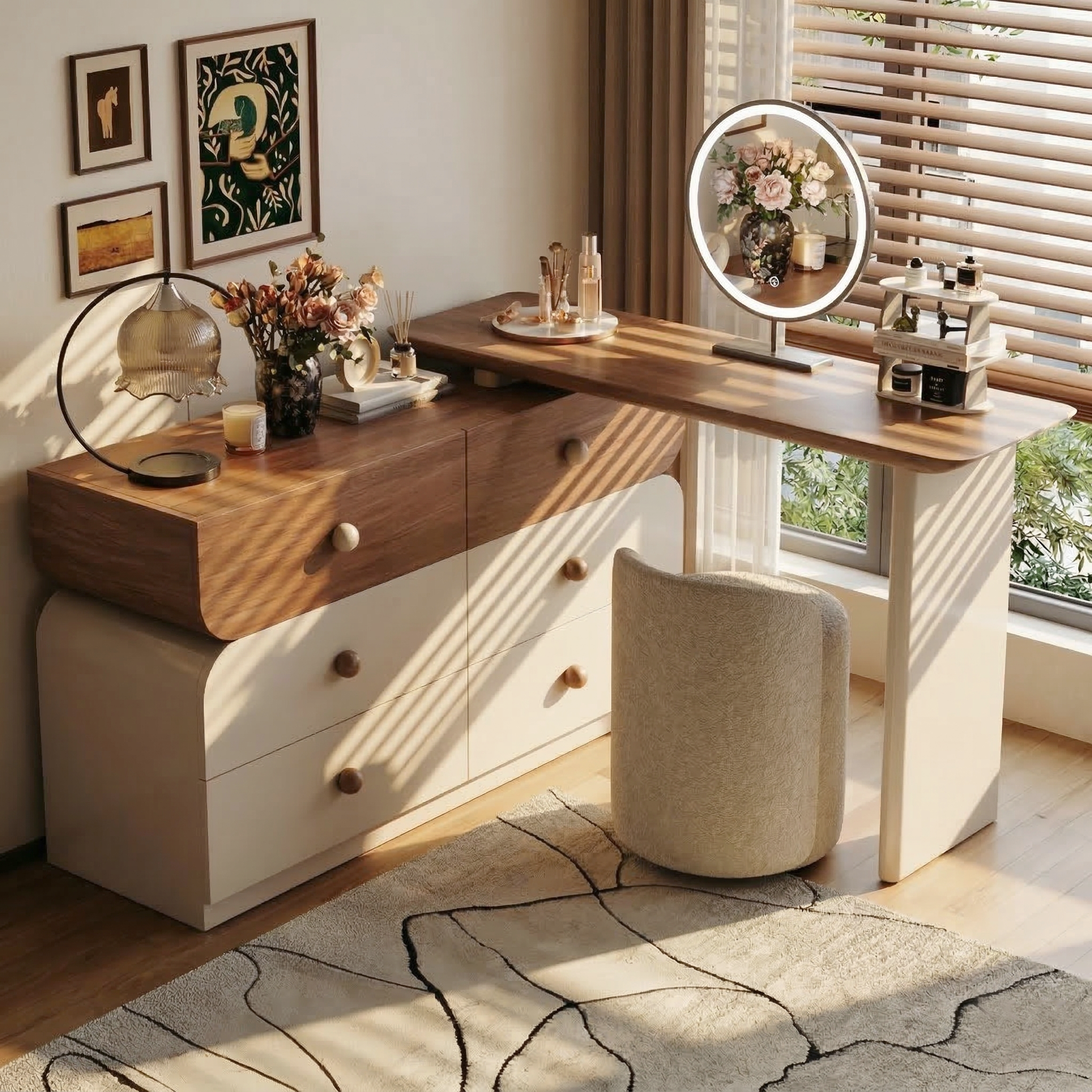 Expandable Makeup Vanity Desk with 6 Drawers and Adjustable 47.24-90 Inch Width - View 1