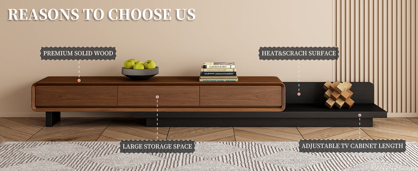 Extendable TV Stand with 3 Drawers and Open Shelf