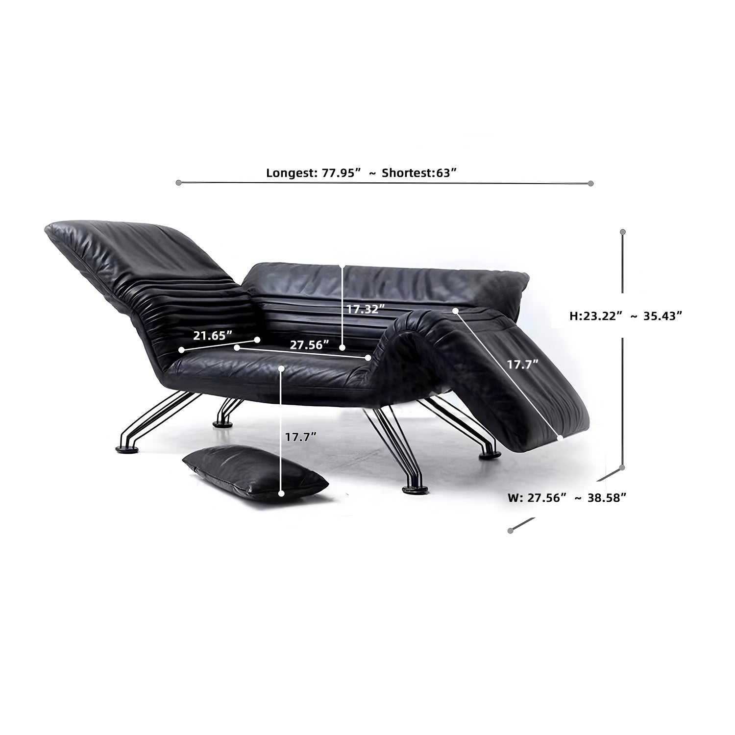 Adjustable Reclining Lounge Chair with Wax Pull-Up Leather Contact Surface