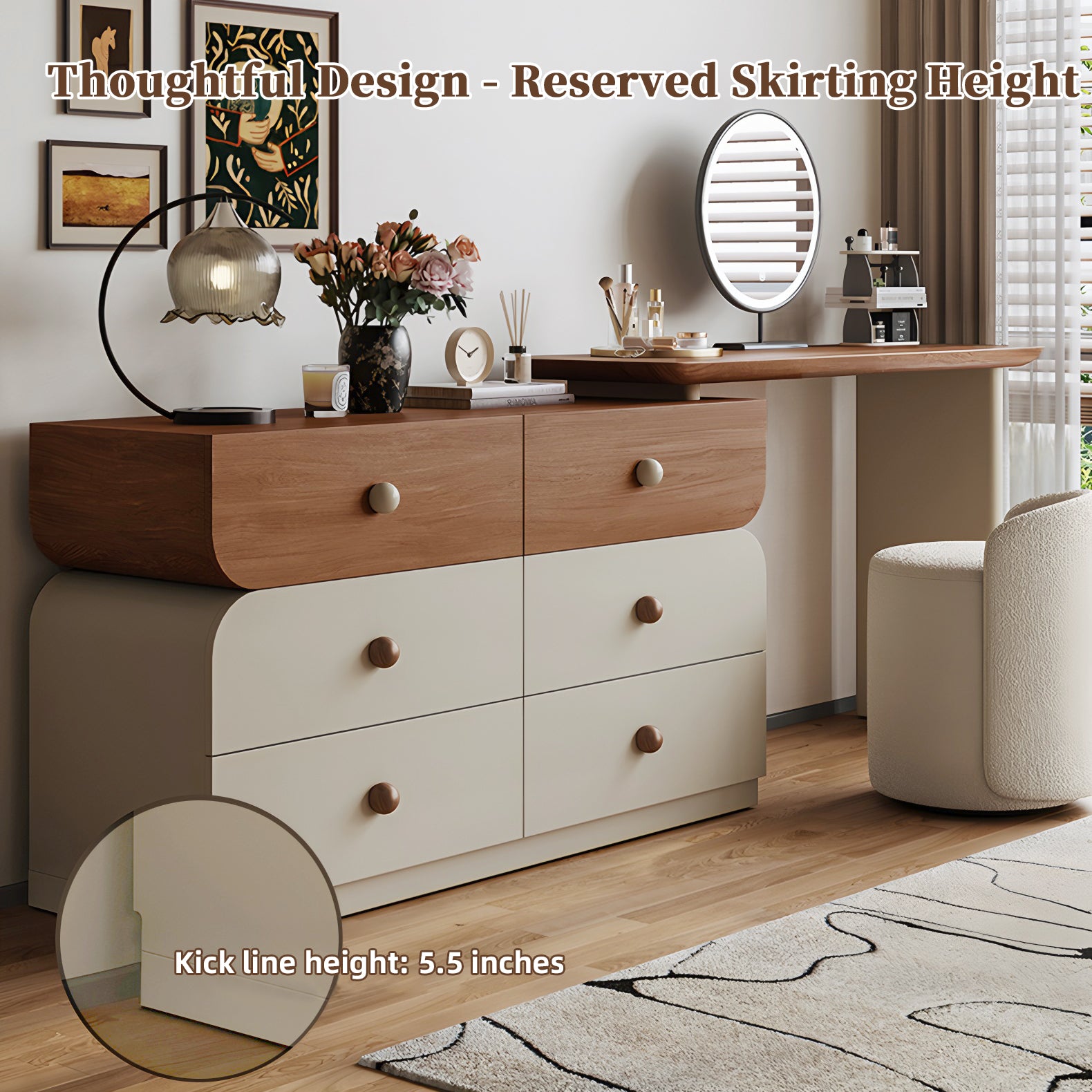 Expandable Makeup Vanity Desk with 6 Drawers and Adjustable 47.24-90 Inch Width - View 11