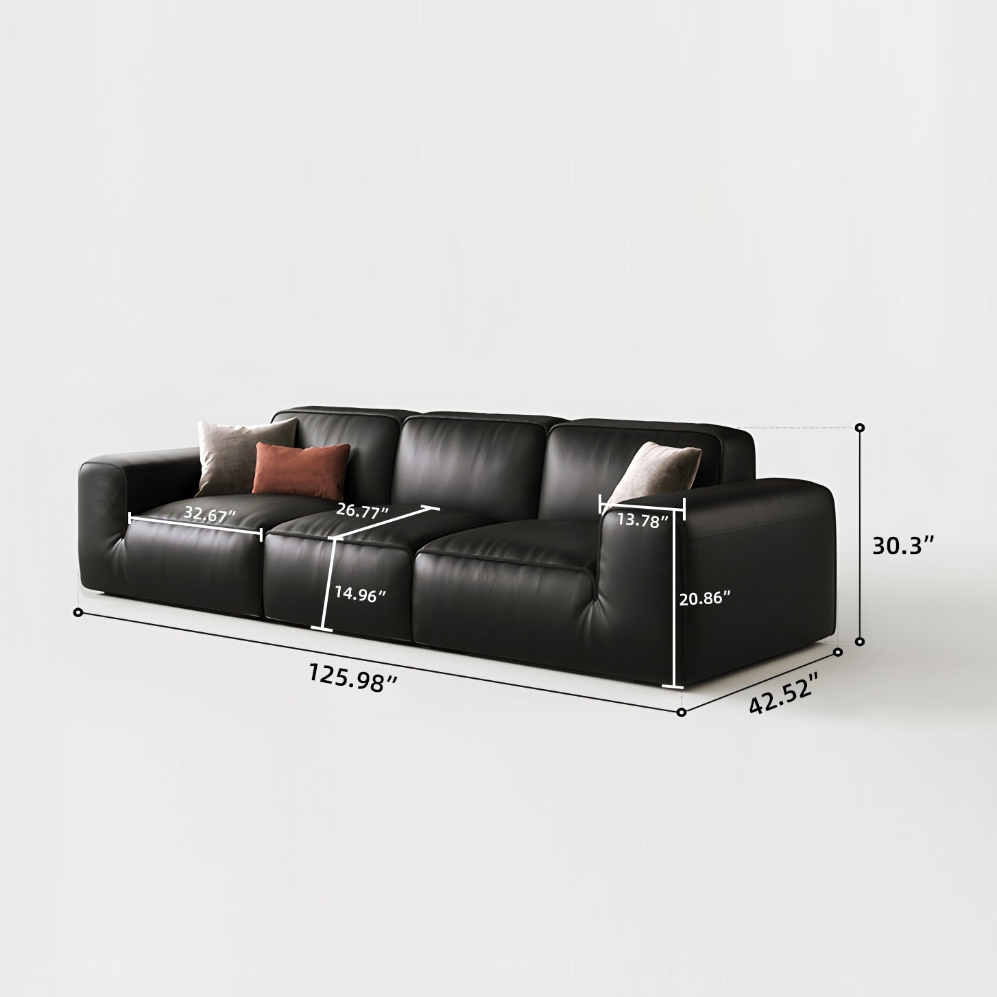 Black Genuine Leather Modular Sofa for Living Room