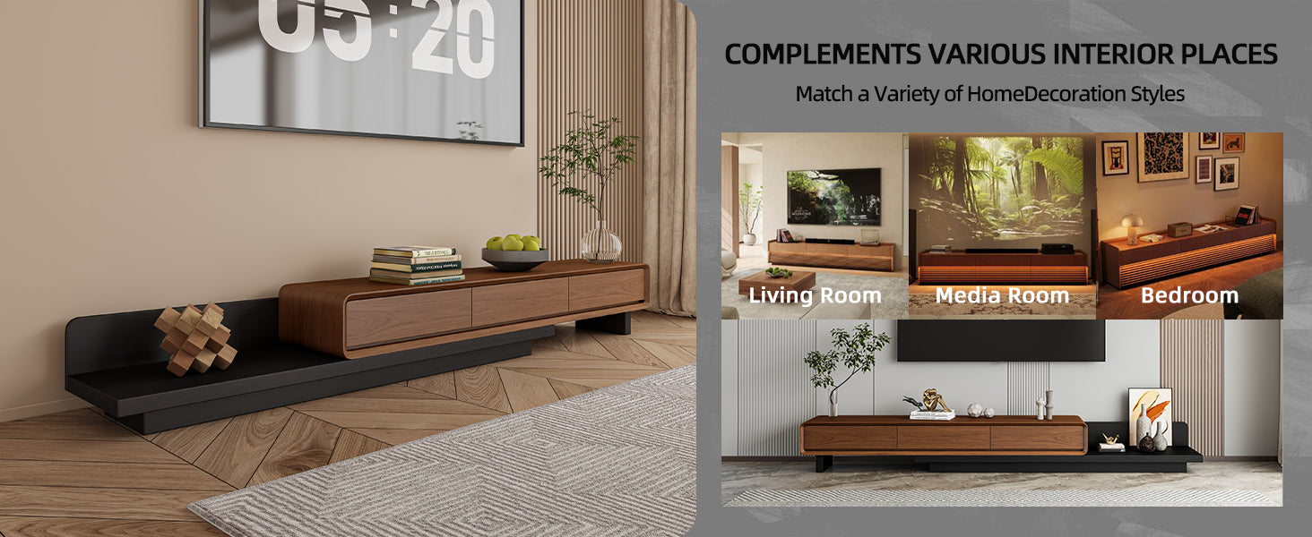 Extendable TV Stand with 3 Drawers and Open Shelf