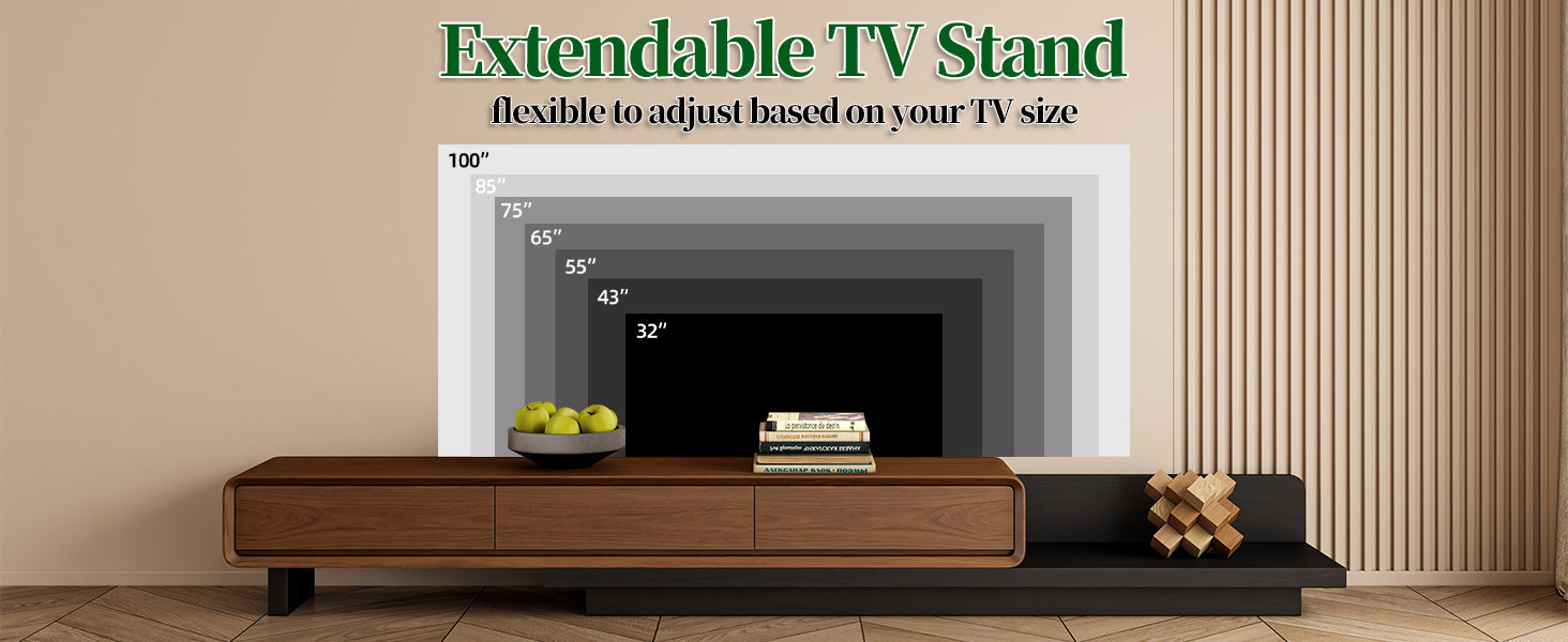 Extendable TV Stand with 3 Drawers and Open Shelf