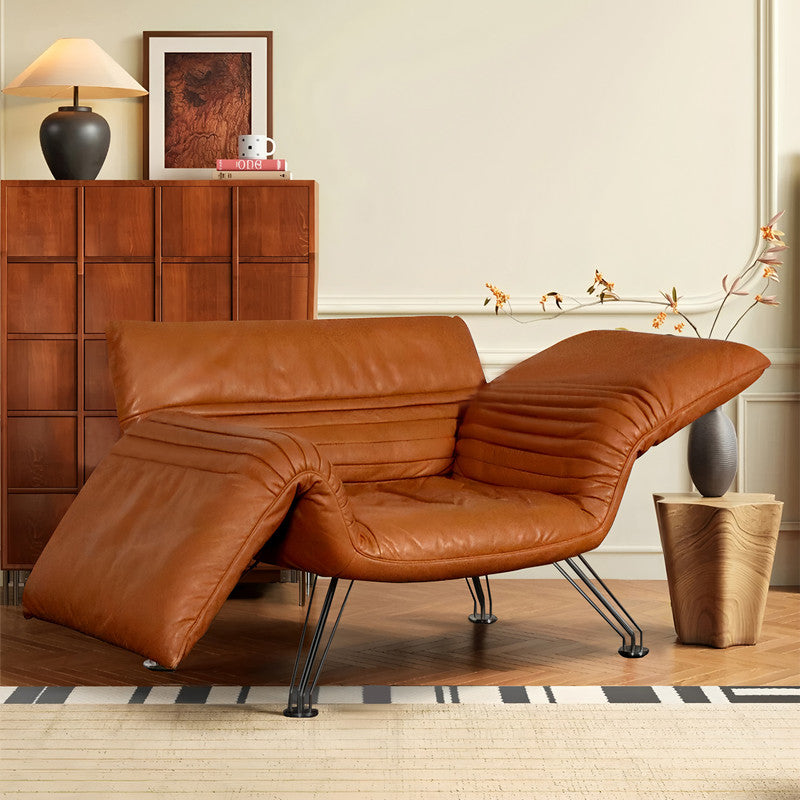 Adjustable Reclining Lounge Chair with Wax Pull-Up Leather Contact Surface