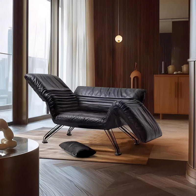 Adjustable Reclining Lounge Chair with Wax Pull-Up Leather Contact Surface