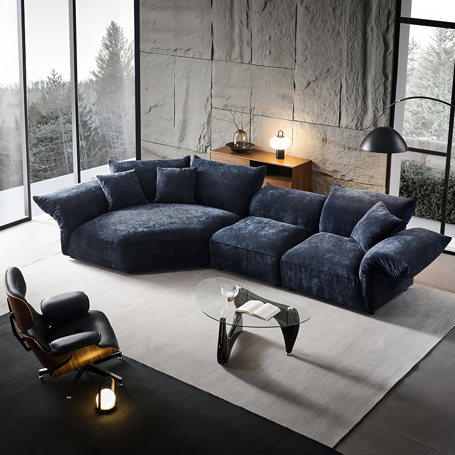 Italian-Style Petal Curved Sofa with Adjustable Backrest