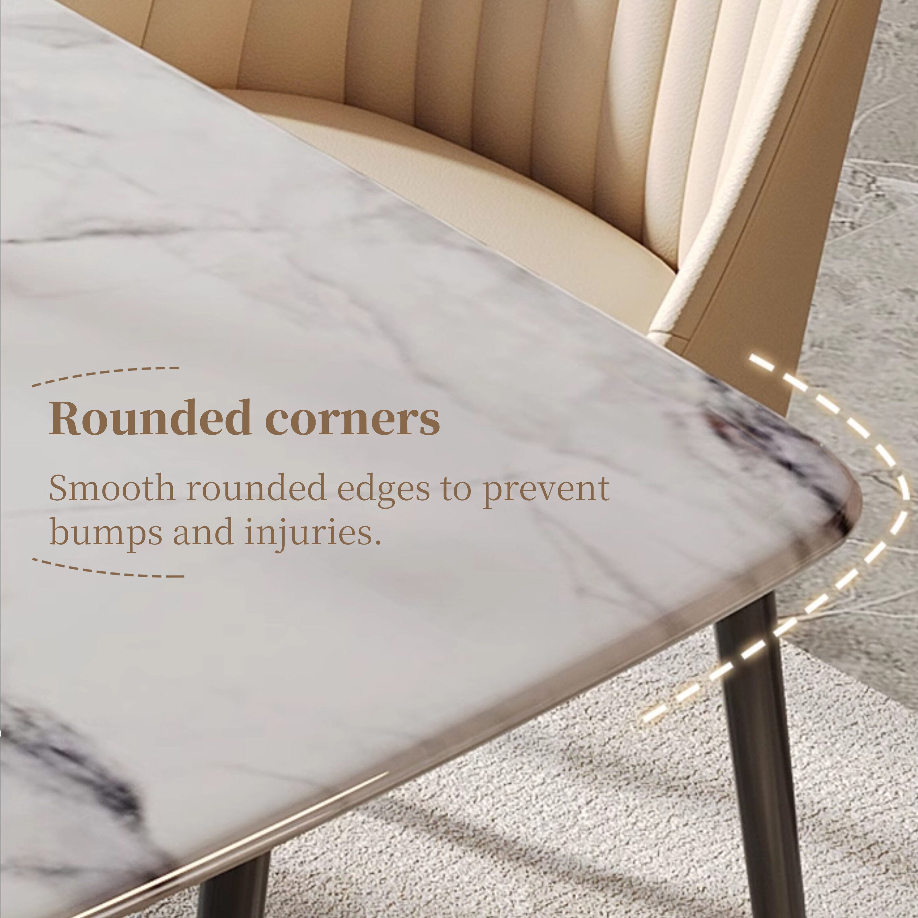 Modern Light Luxury 70.86" Dining Table with Marble - Look Tabletop and Diamond - Patterned Stainless Steel Base