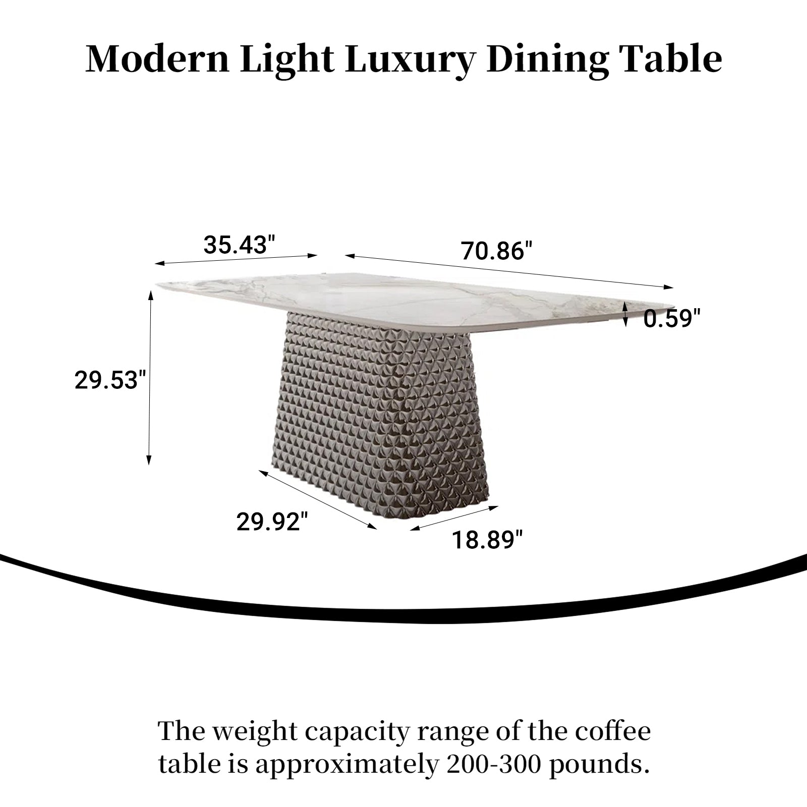 Modern Light Luxury 70.86" Dining Table with Marble - Look Tabletop and Diamond - Patterned Stainless Steel Base