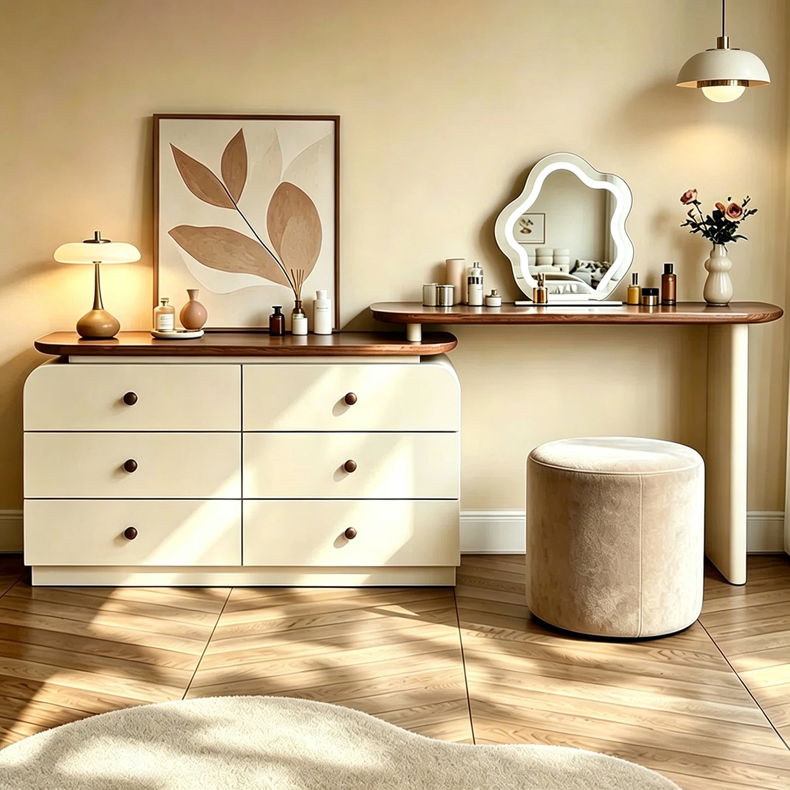 6-Drawer Dresser and Extendable Vanity Desk Combo with Solid Wood Handles - View 2