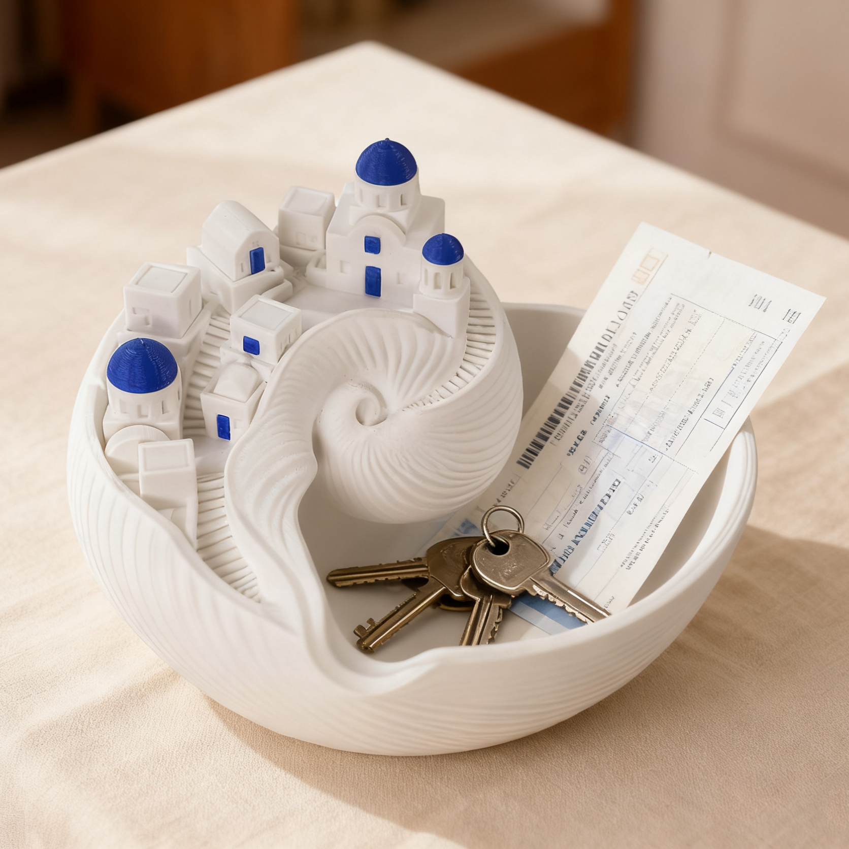 Santorini-Inspired 3D Printed Shell Catchall Bowl with Rechargeable LED Light