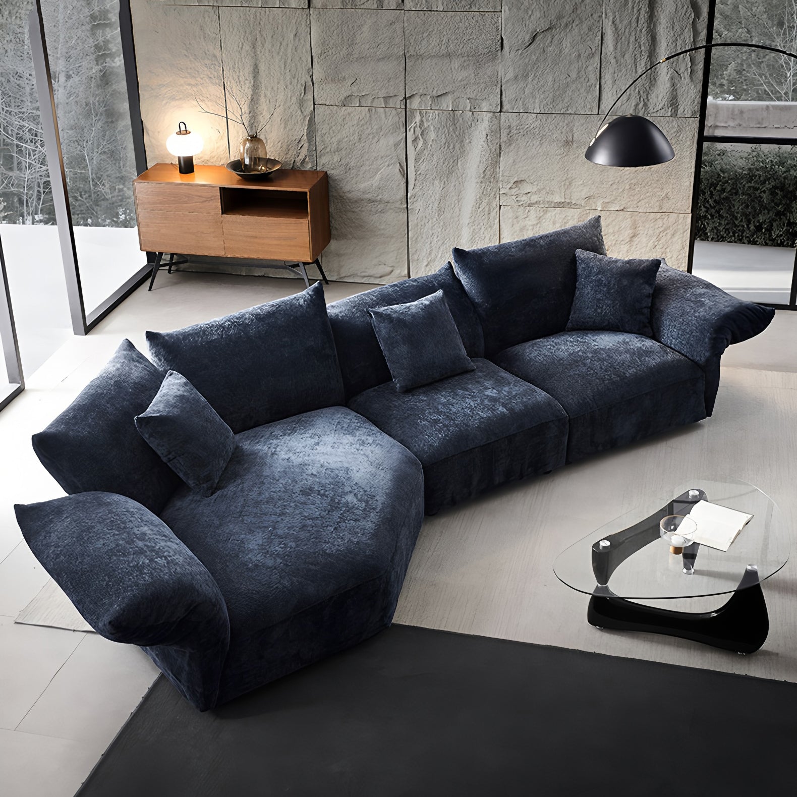 Italian-Style Petal Curved Sofa with Adjustable Backrest
