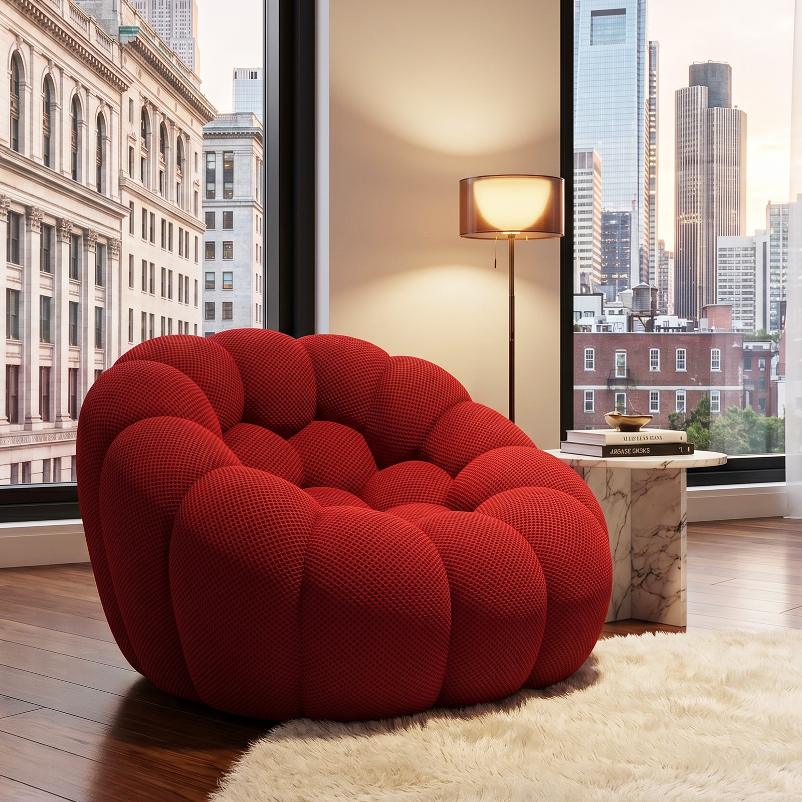 Modern Bubble Accent Sofa Chair in Red Breathable Honeycomb Fabric - View 2