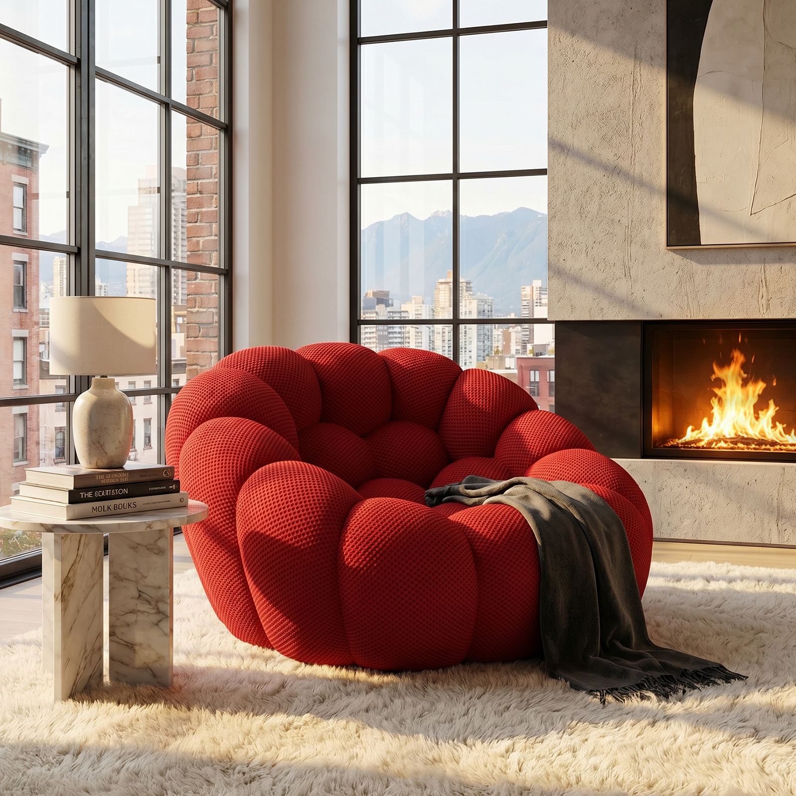 Modern Bubble Accent Sofa Chair in Red Breathable Honeycomb Fabric - View 3