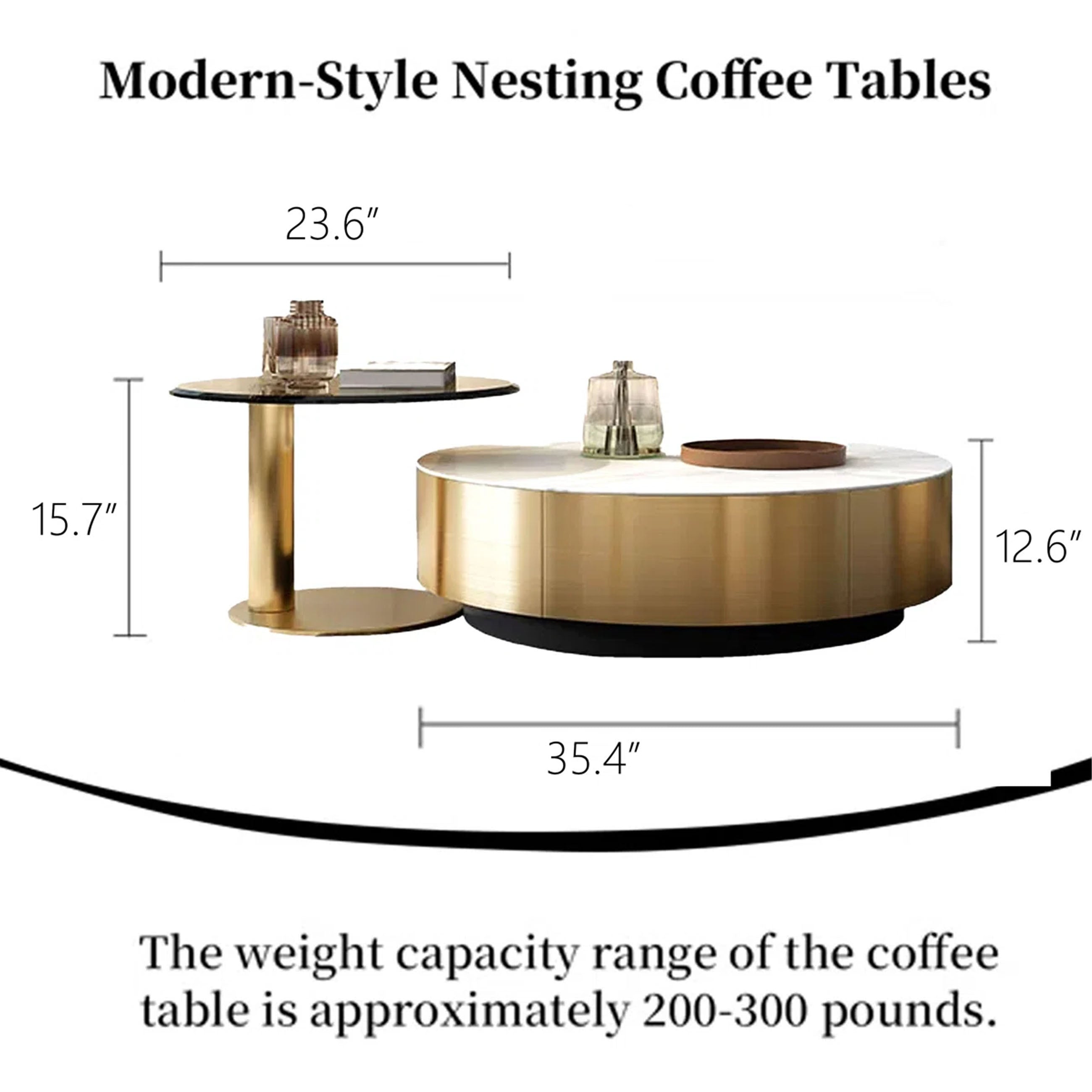 Modern Luxury Nesting Coffee Tables - Marble-Look Top with Gold Finish Base
