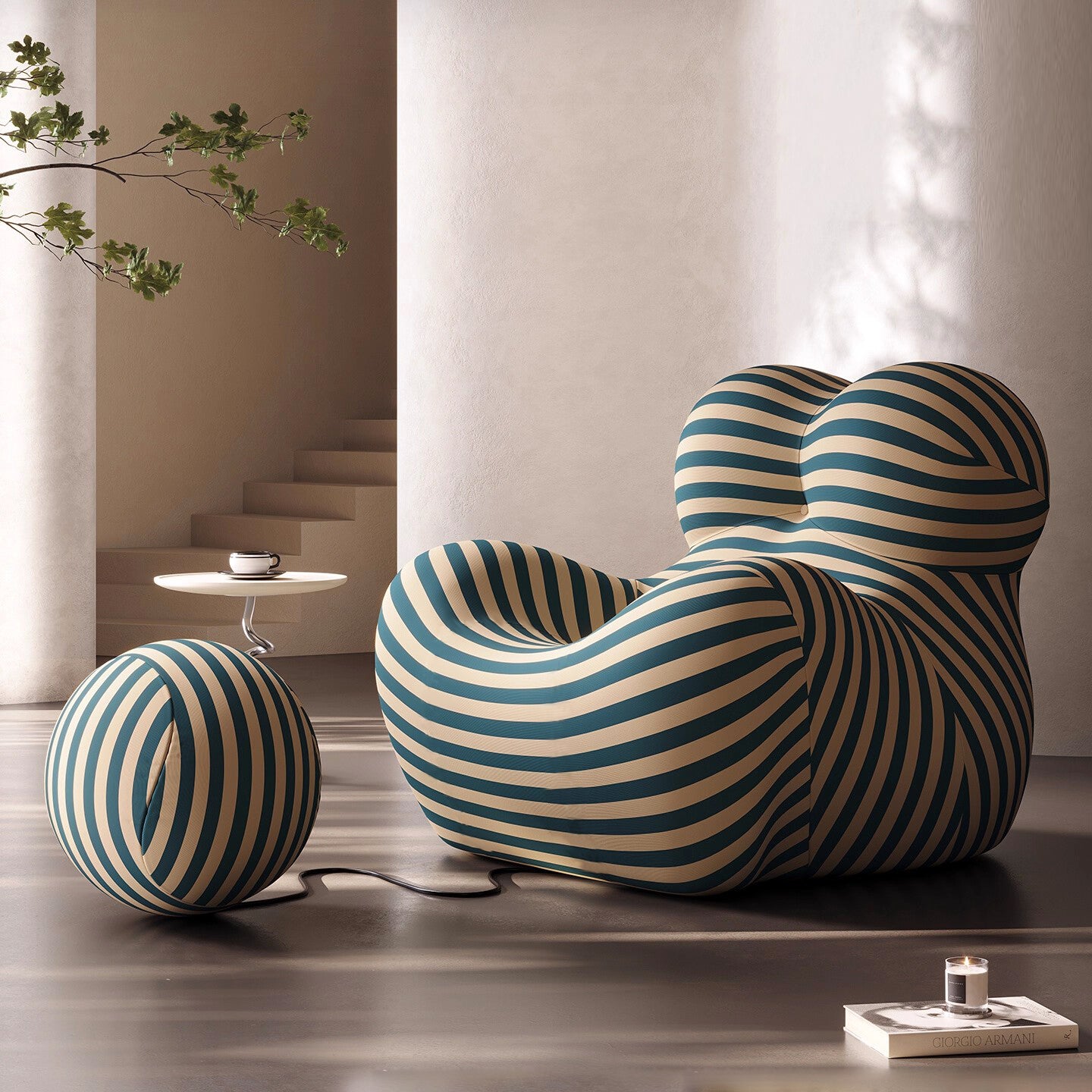 Cloud-Shaped Accent Chair with Ottoman