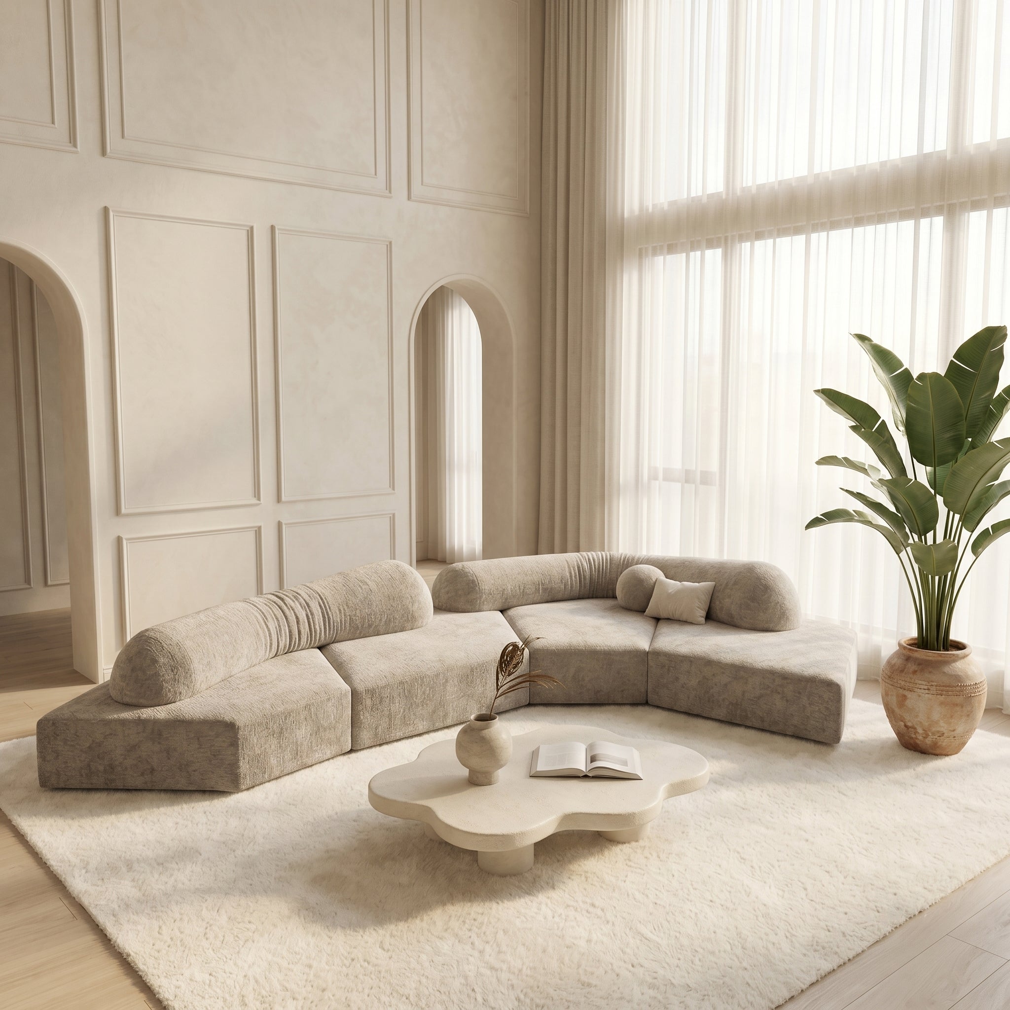 170" Curved Modular L-Shaped Chenille Sectional Sofa with Removable Backrest - View 9