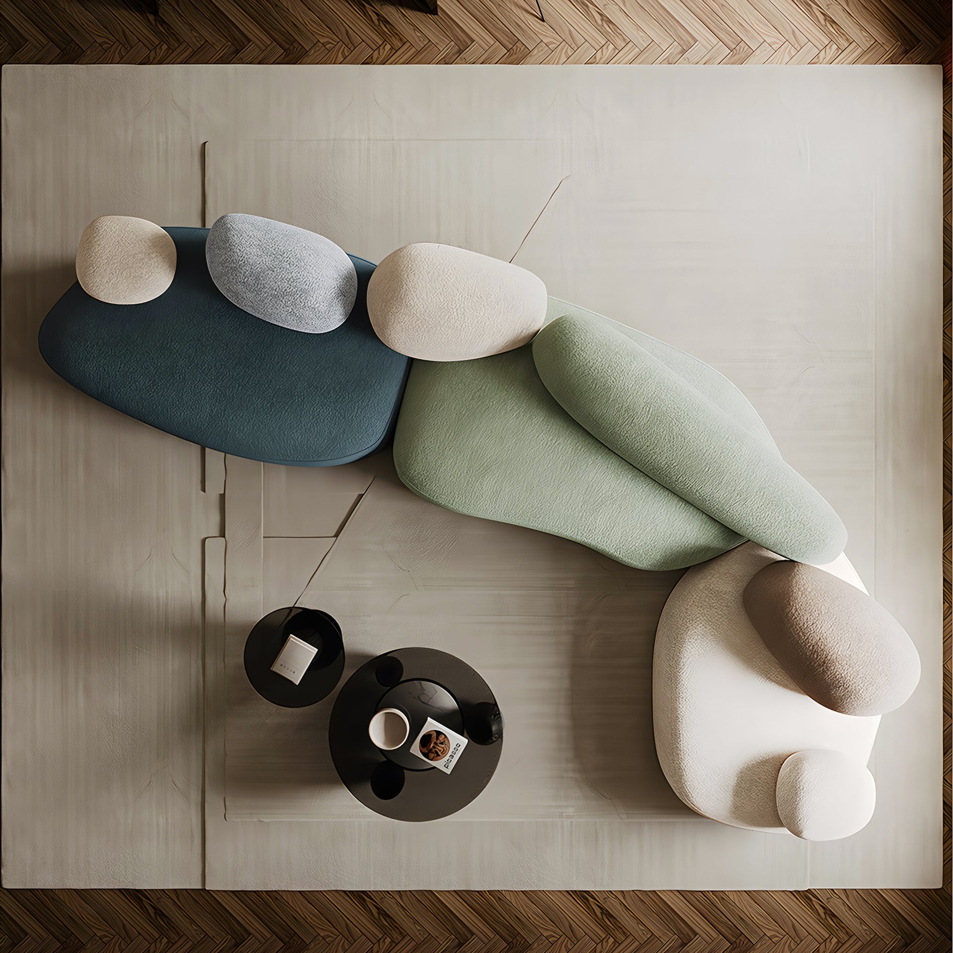 Pebble Modular Sofa in Navy, Green, and Beige