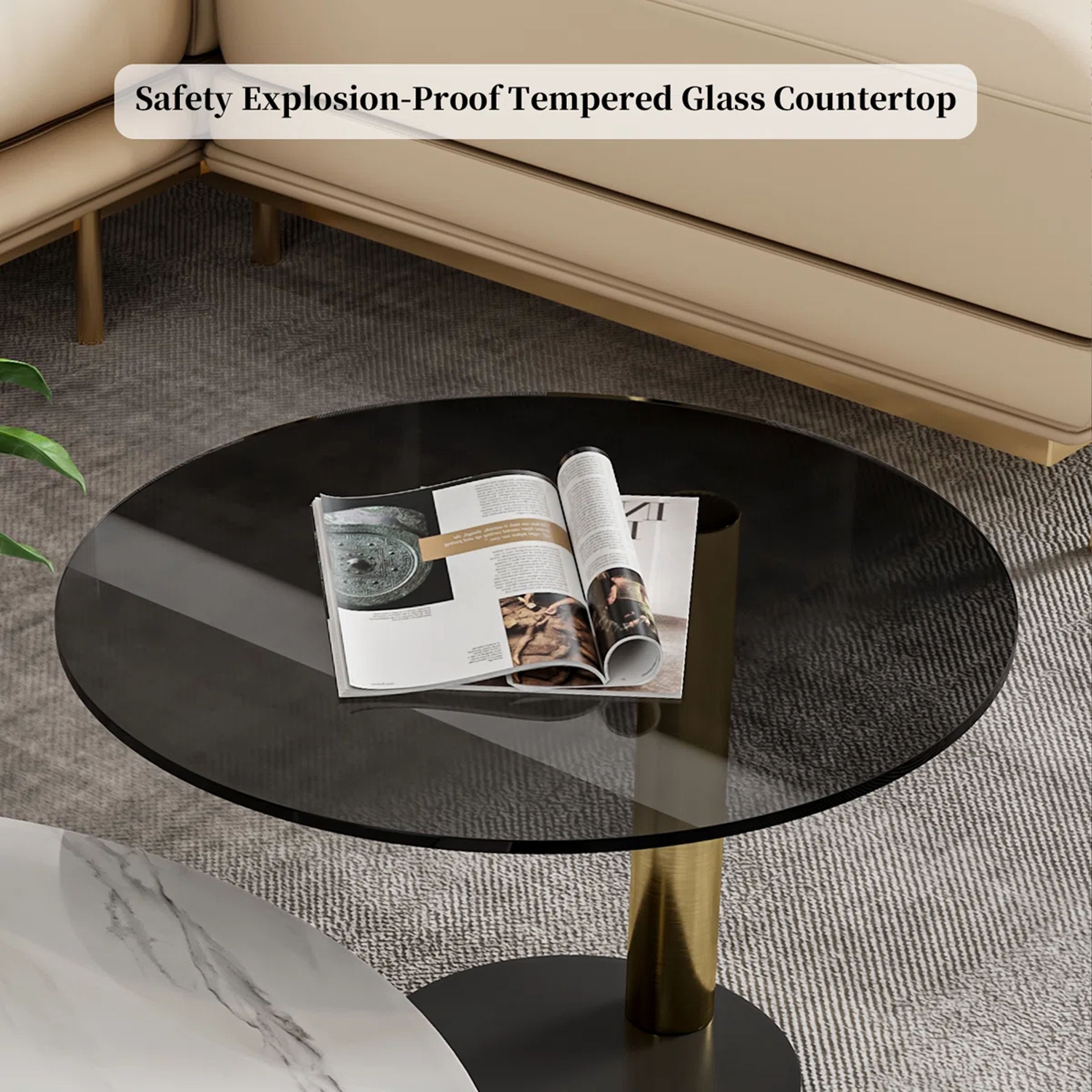 Modern Luxury Nesting Coffee Tables - Marble-Look Top with Gold Finish Base