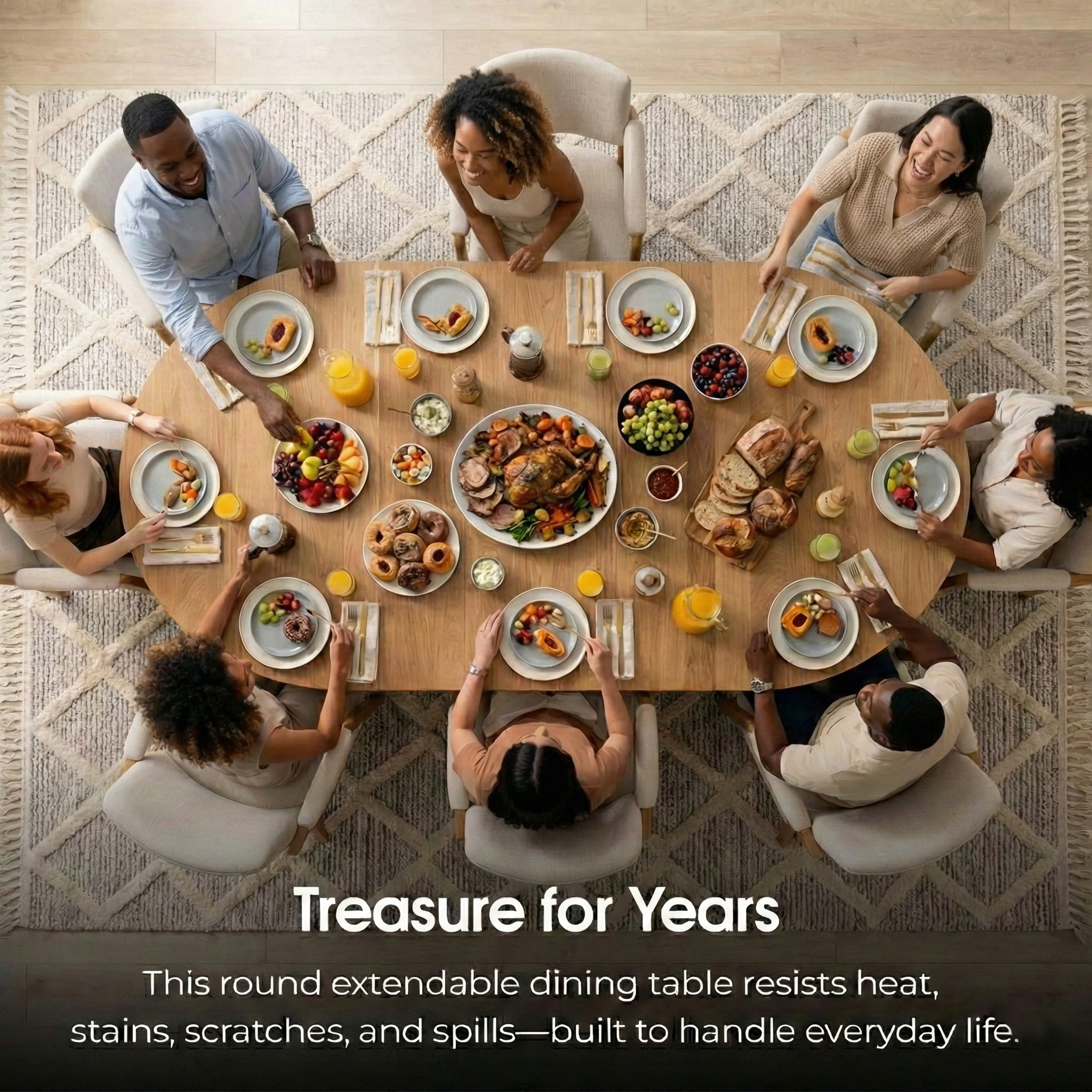 Extendable Wood Dining Table with Storage Cabinet, Seats Up to 10