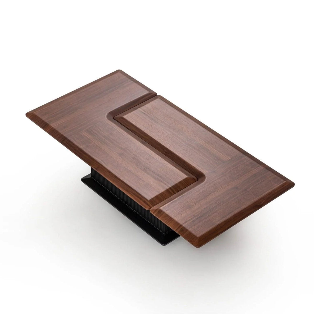 58" Wide Solid Wood Transforming Coffee Table, Square to Rectangle Fluted Base, Mid-Century Modern, Walnut Finish - View 13