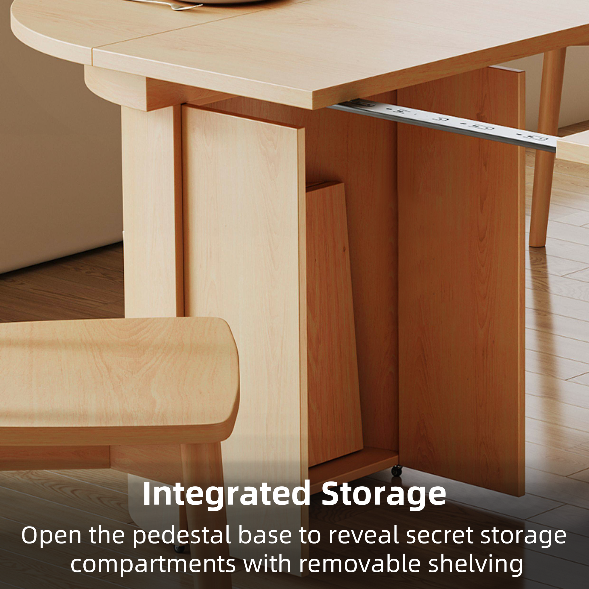 Extendable Wood Dining Table with Storage Cabinet, Seats Up to 10