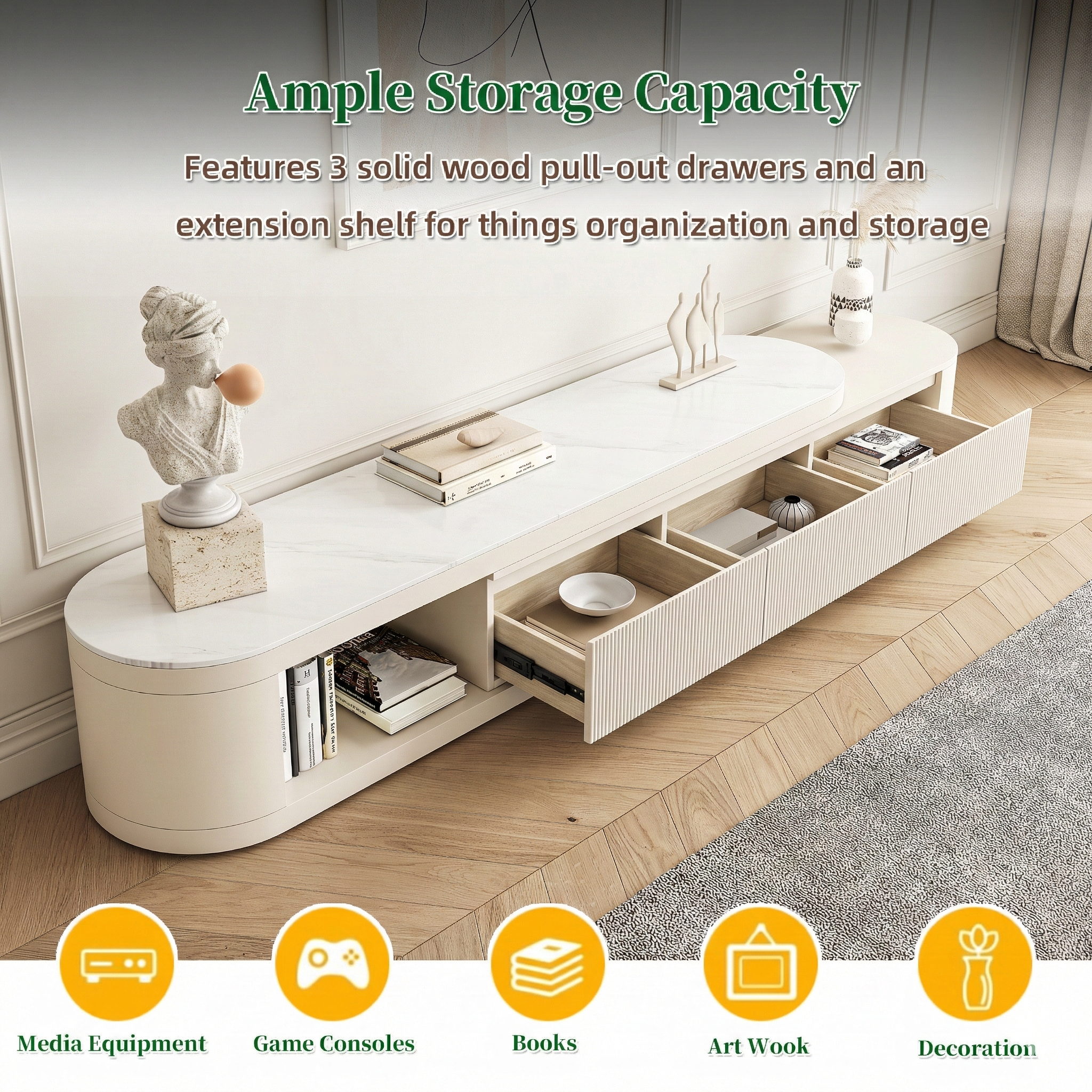 Extendable TV Stand with Storage Drawers