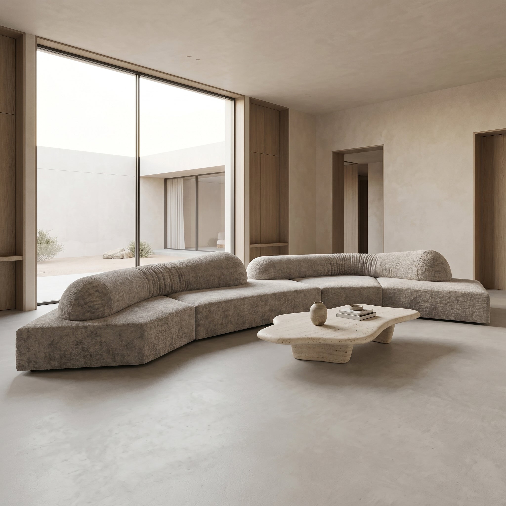 170" Curved Modular L-Shaped Chenille Sectional Sofa with Removable Backrest - View 11