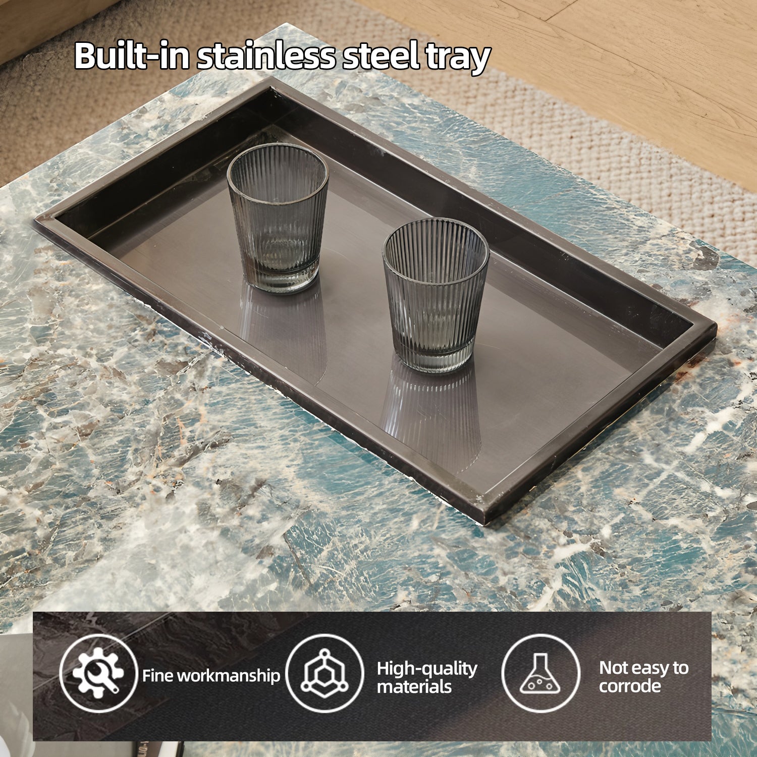 47.24" Square Faux Marble Coffee Table with Stainless Steel Base