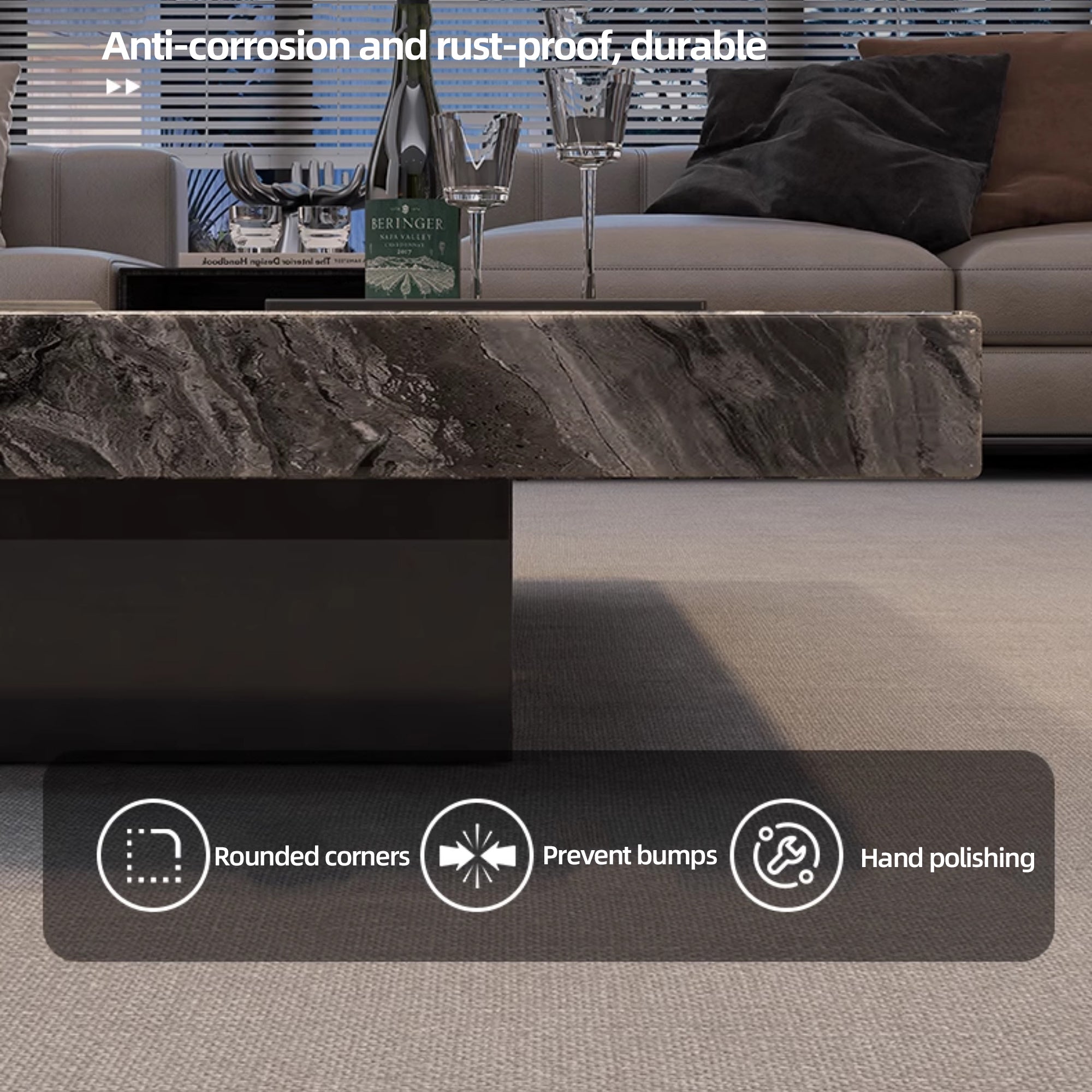 47.24" Square Faux Marble Coffee Table with Stainless Steel Base