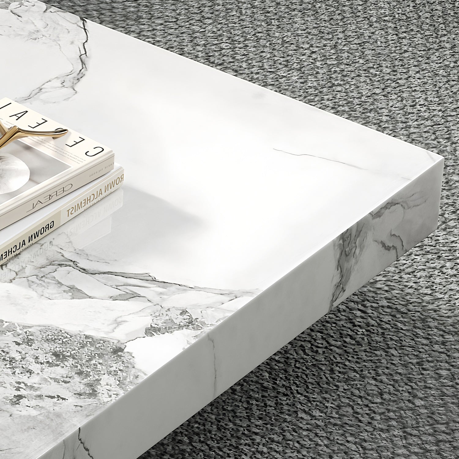 47.24" Square Faux Marble Coffee Table with Stainless Steel Base
