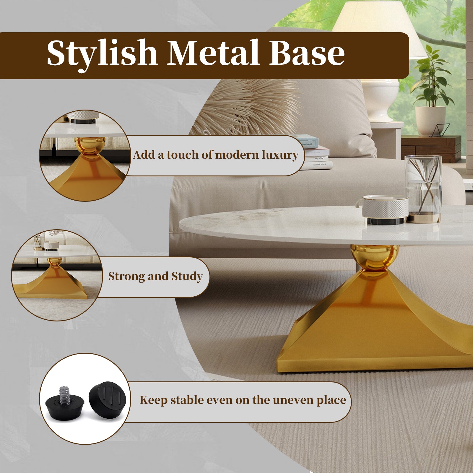 Modern Luxury Oval Artificial Marble Coffee Table for Living Room Center