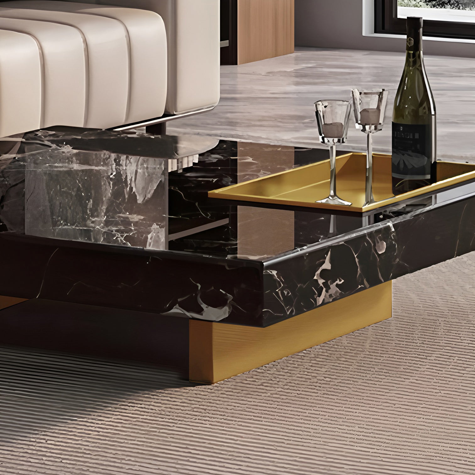 47.24" Square Faux Marble Coffee Table with Stainless Steel Base