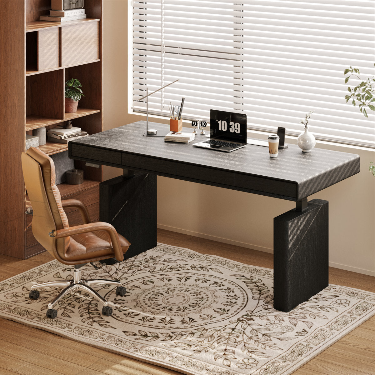 70.9" Electric Height-Adjustable Executive Desk with 4 Push-to-Open Drawers and Built-In Power Outlet - View 2