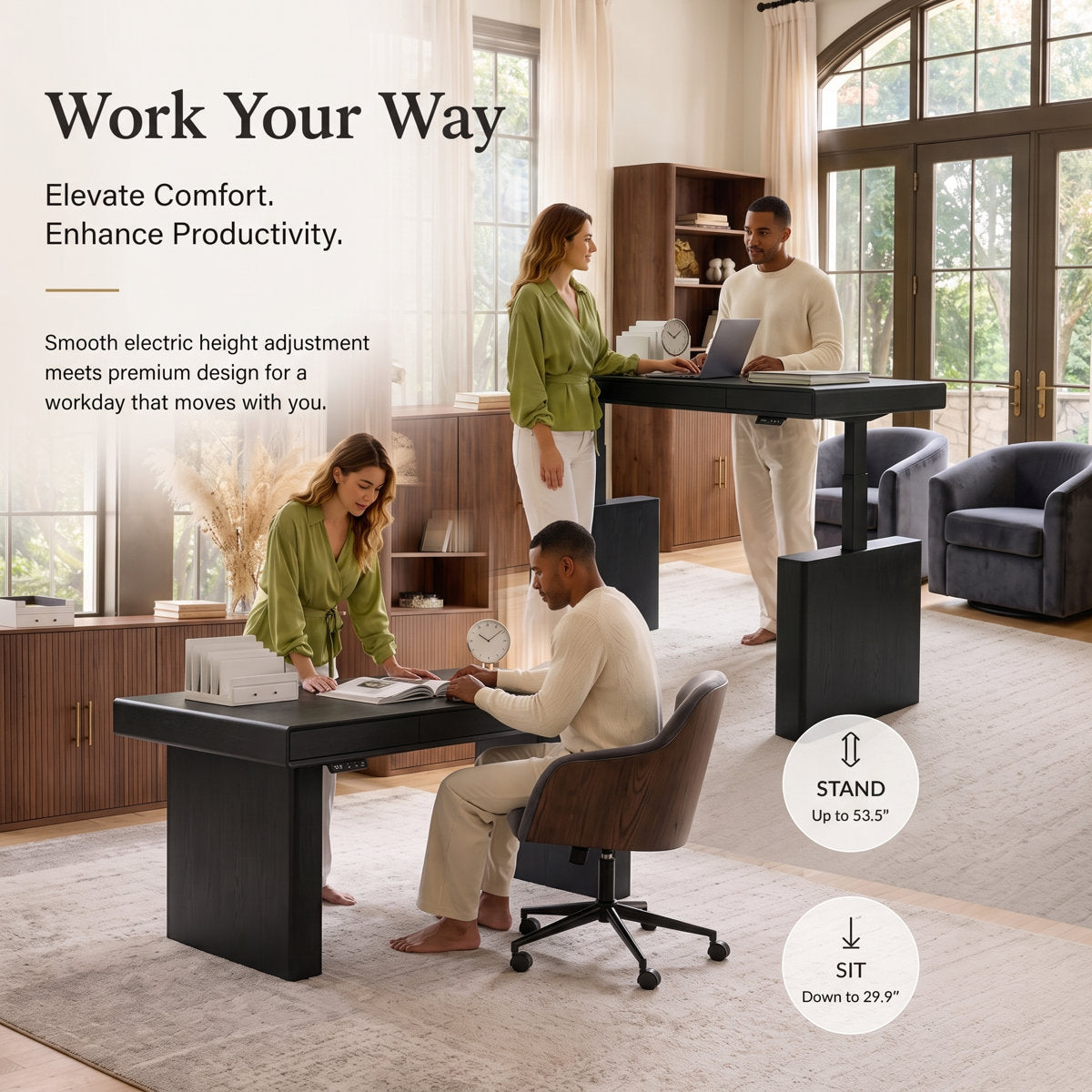 70.9" Electric Height-Adjustable Executive Desk with 4 Push-to-Open Drawers and Built-In Power Outlet - View 4
