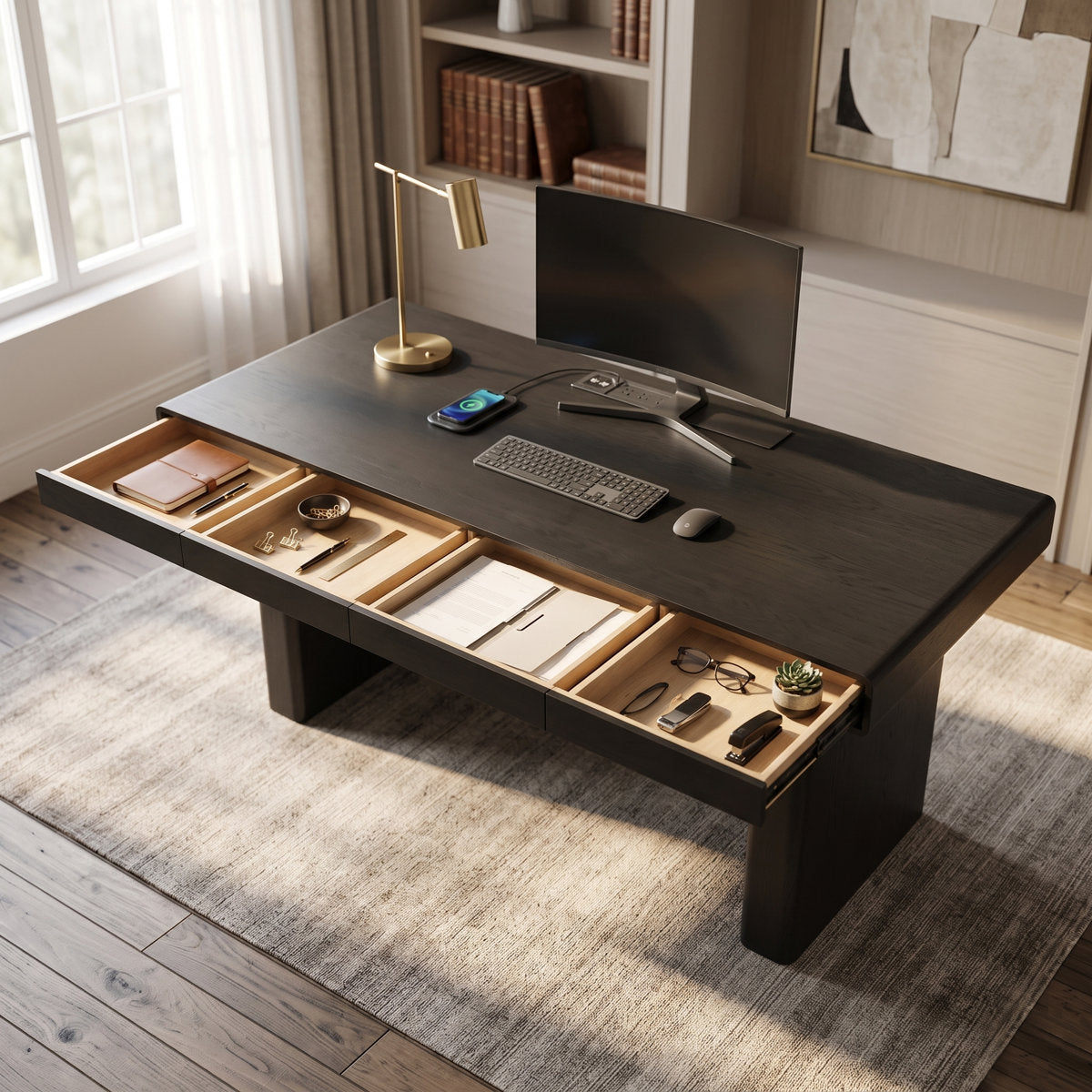 70.9" Electric Height-Adjustable Executive Desk with 4 Push-to-Open Drawers and Built-In Power Outlet - View 5