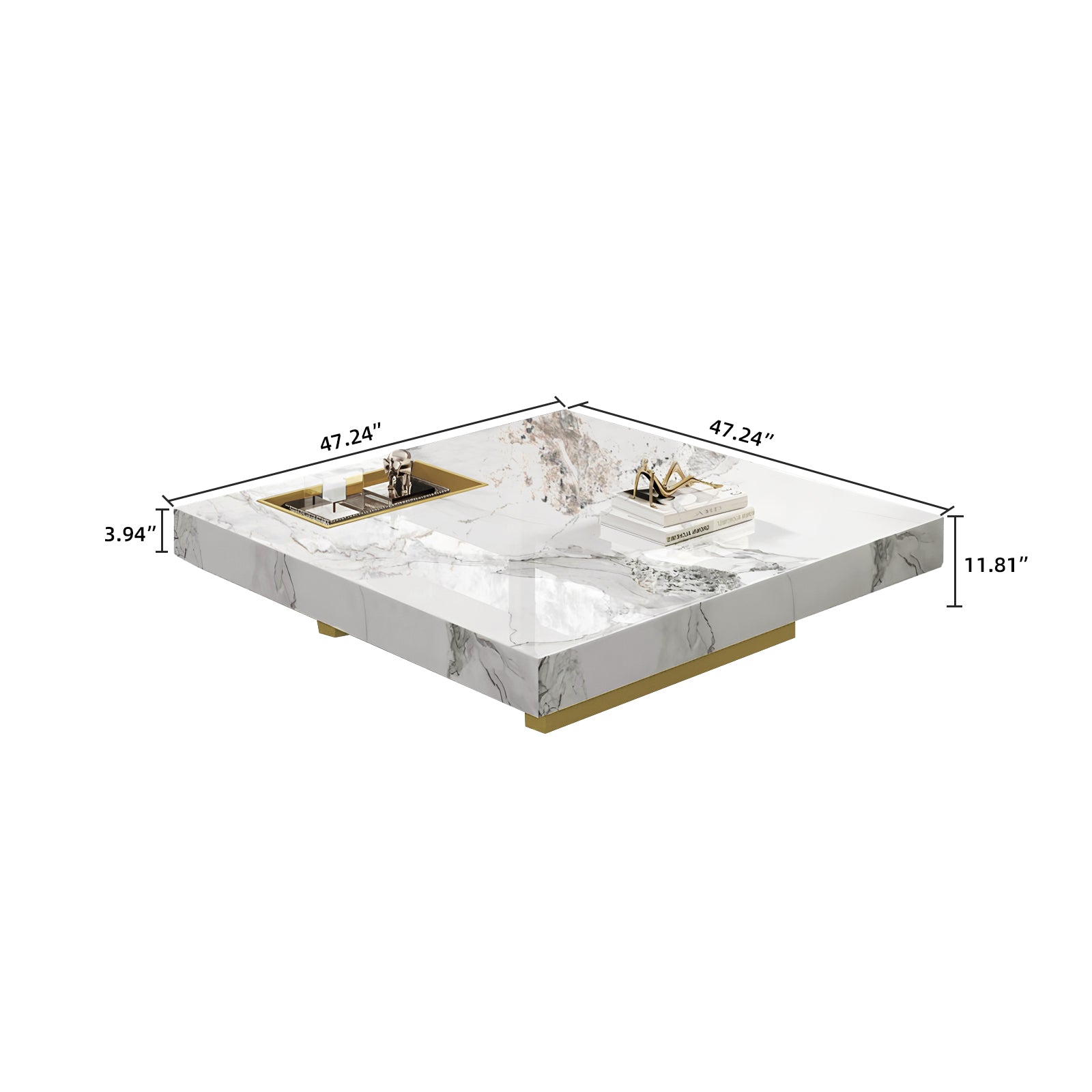 47.24" Square Faux Marble Coffee Table with Stainless Steel Base