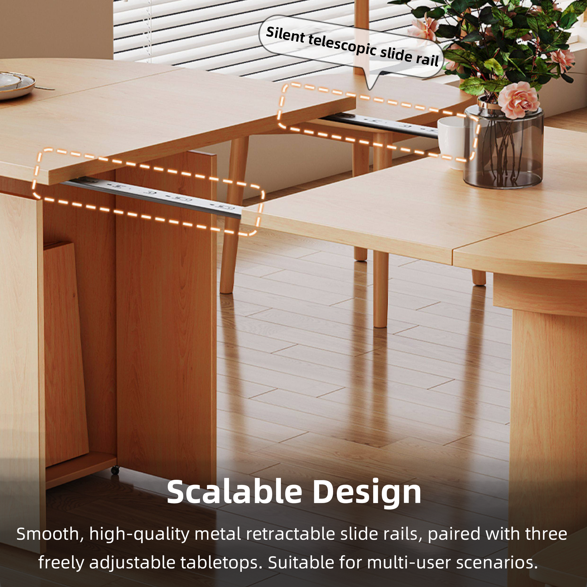 Extendable Wood Dining Table with Storage Cabinet, Seats Up to 10