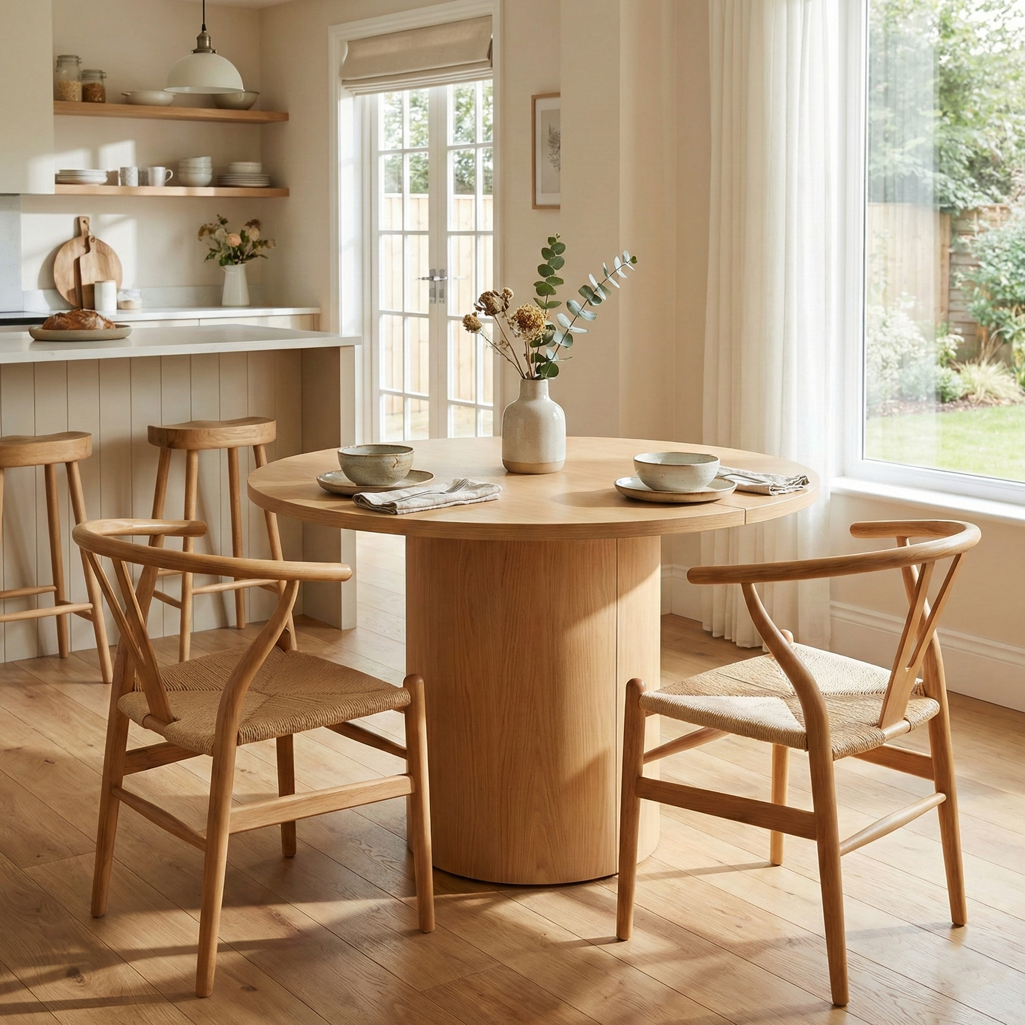 Extendable Wood Dining Table with Storage Cabinet, Seats Up to 10