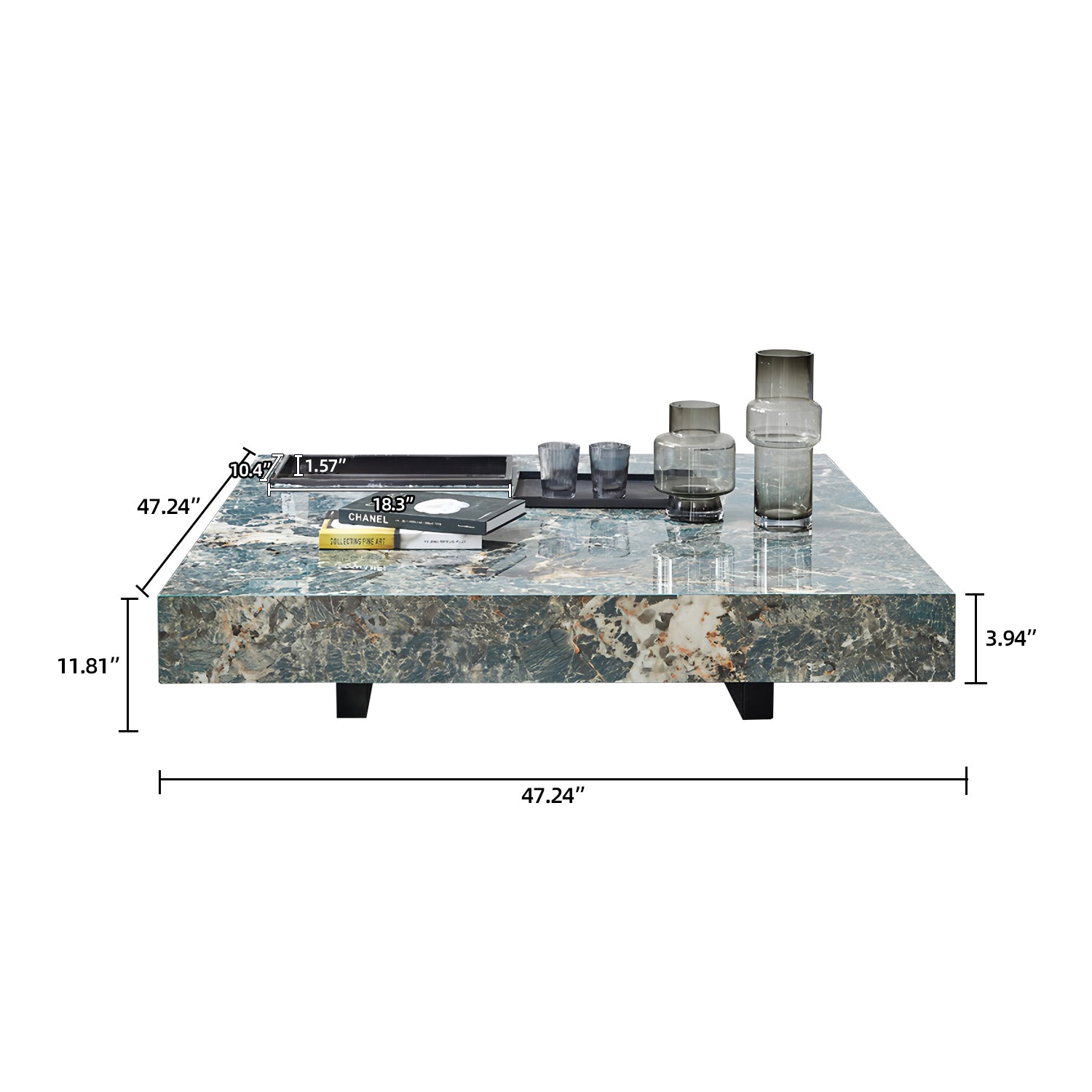 47.24" Square Faux Marble Coffee Table with Stainless Steel Base