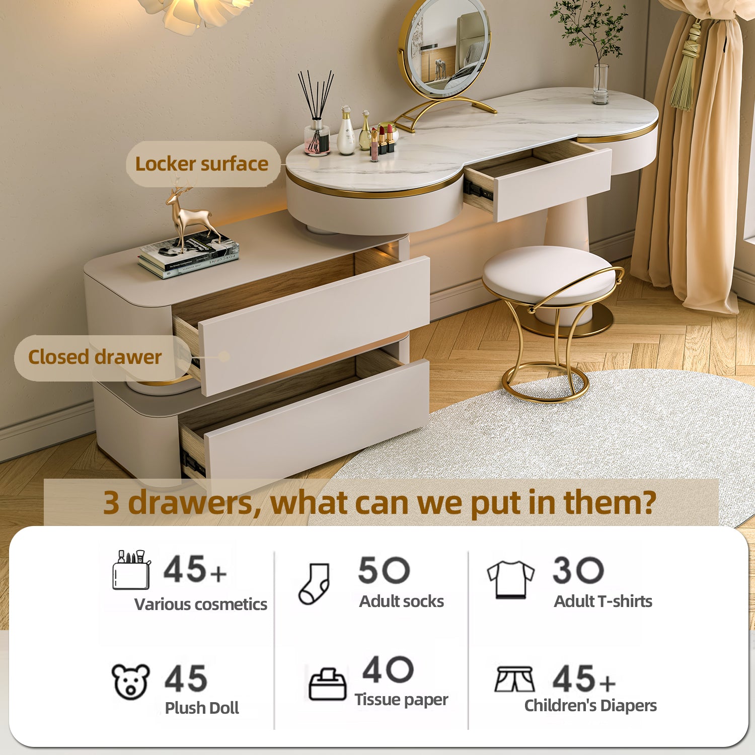 Makeup Vanity Desk with Removable Sub-Drawers