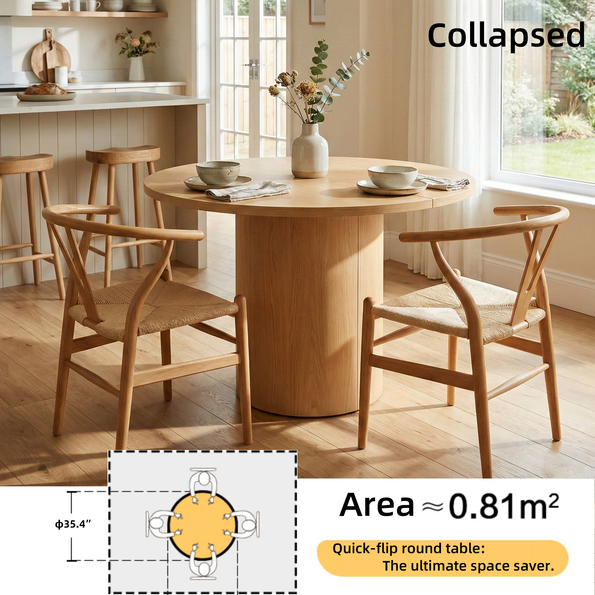 Extendable Wood Dining Table with Storage Cabinet, Seats Up to 10