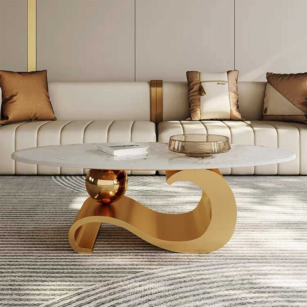 White Oval Coffee Table with Musical Note Base