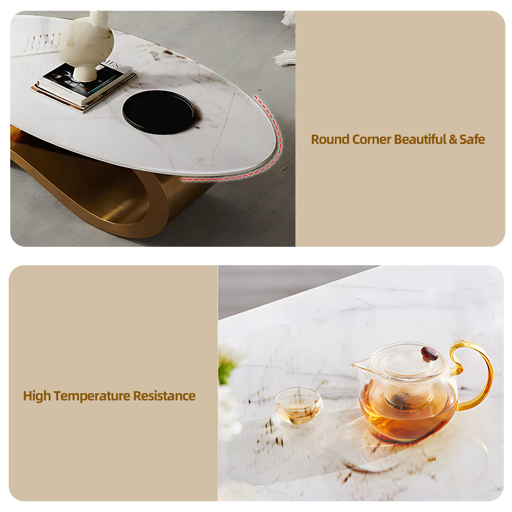 51.2" Oval Faux Marble Coffee Table with Musical-Note Stainless Steel Base