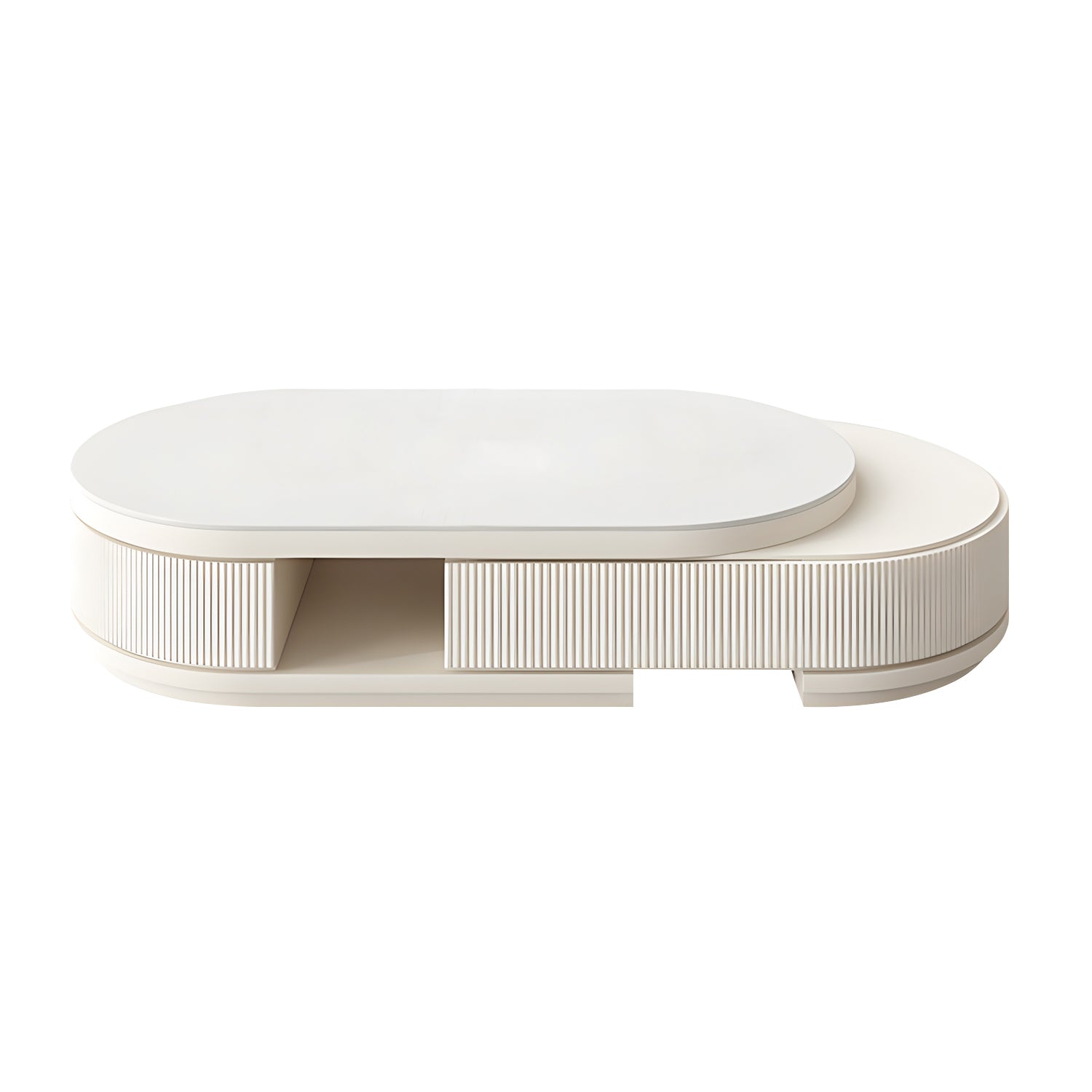 Oval Coffee Table with White Marble-Look Top and 3 Drawers