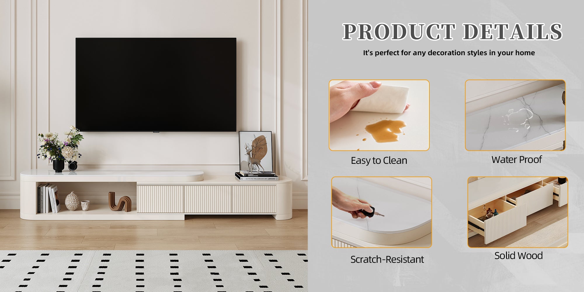 Extendable TV Stand with Storage Drawers