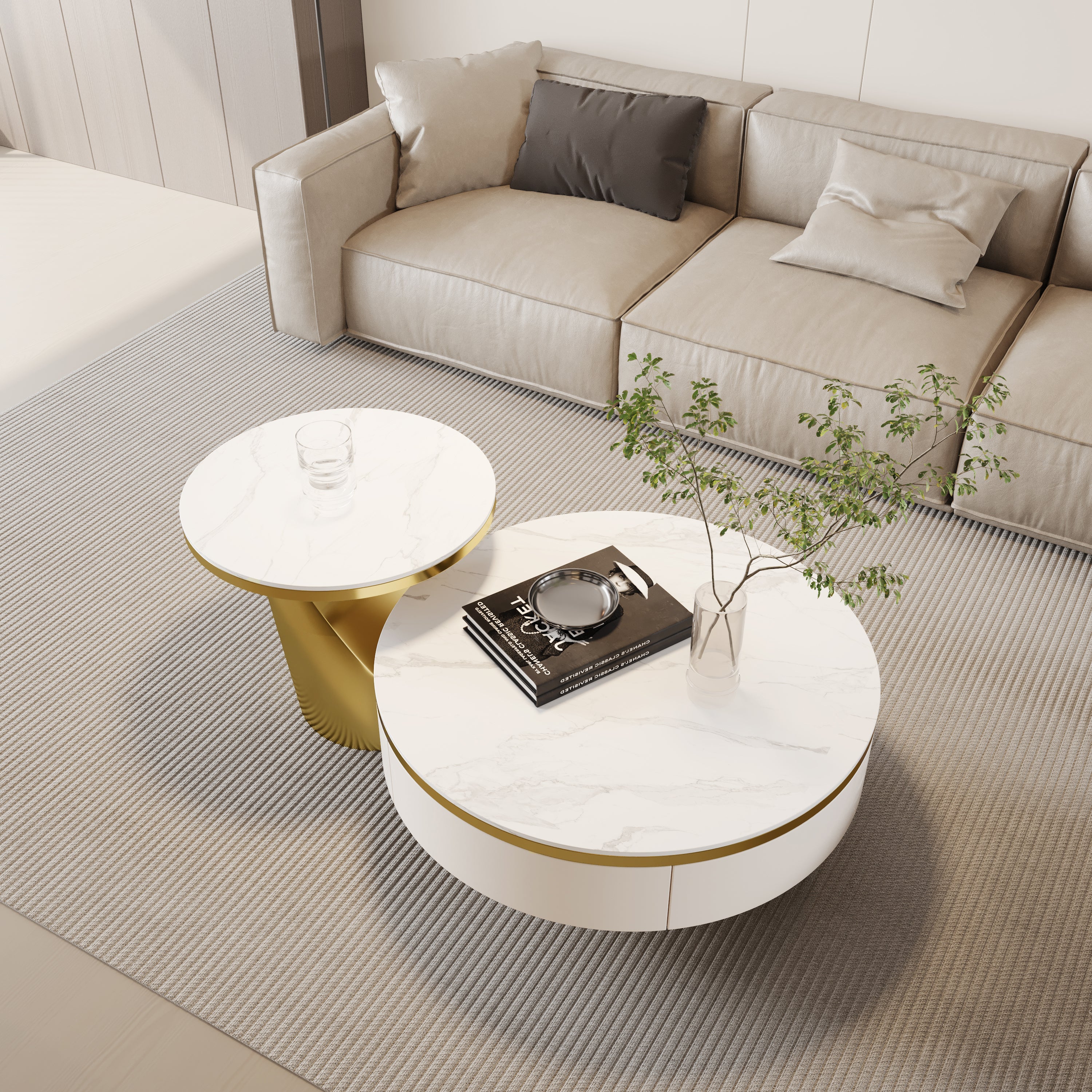 Nesting Round Coffee Table with 2 Drawers