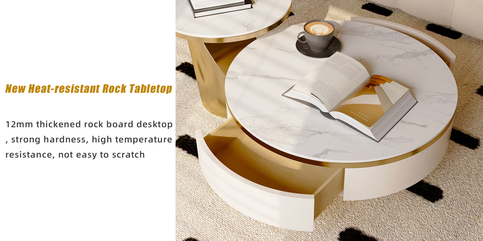 Nesting Round Coffee Table with 2 Drawers
