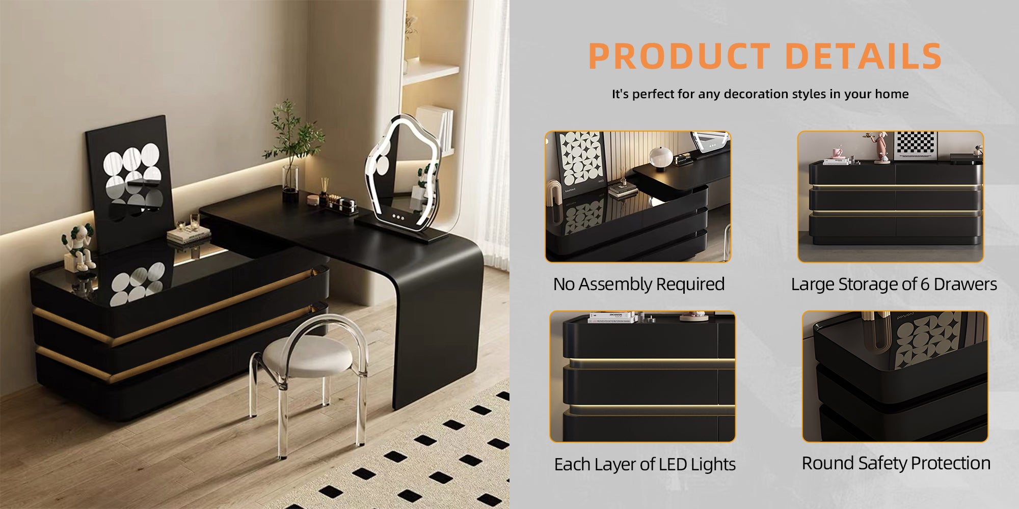 Modern Black Dressing Table