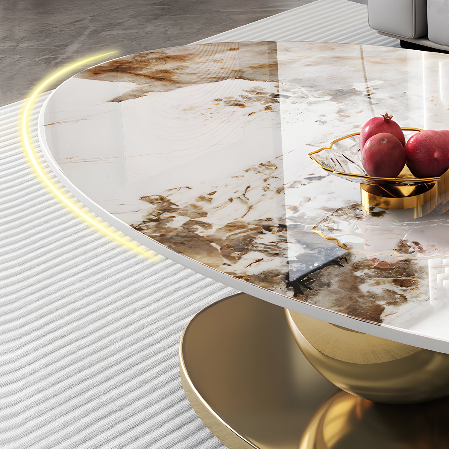 51.2" Oversized Oval Coffee Table with Stainless Steel Base