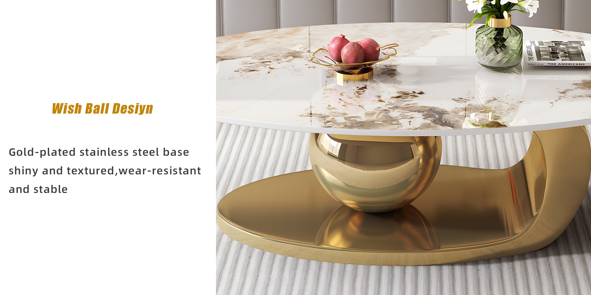 51.2" Oversized Oval Coffee Table with Stainless Steel Base